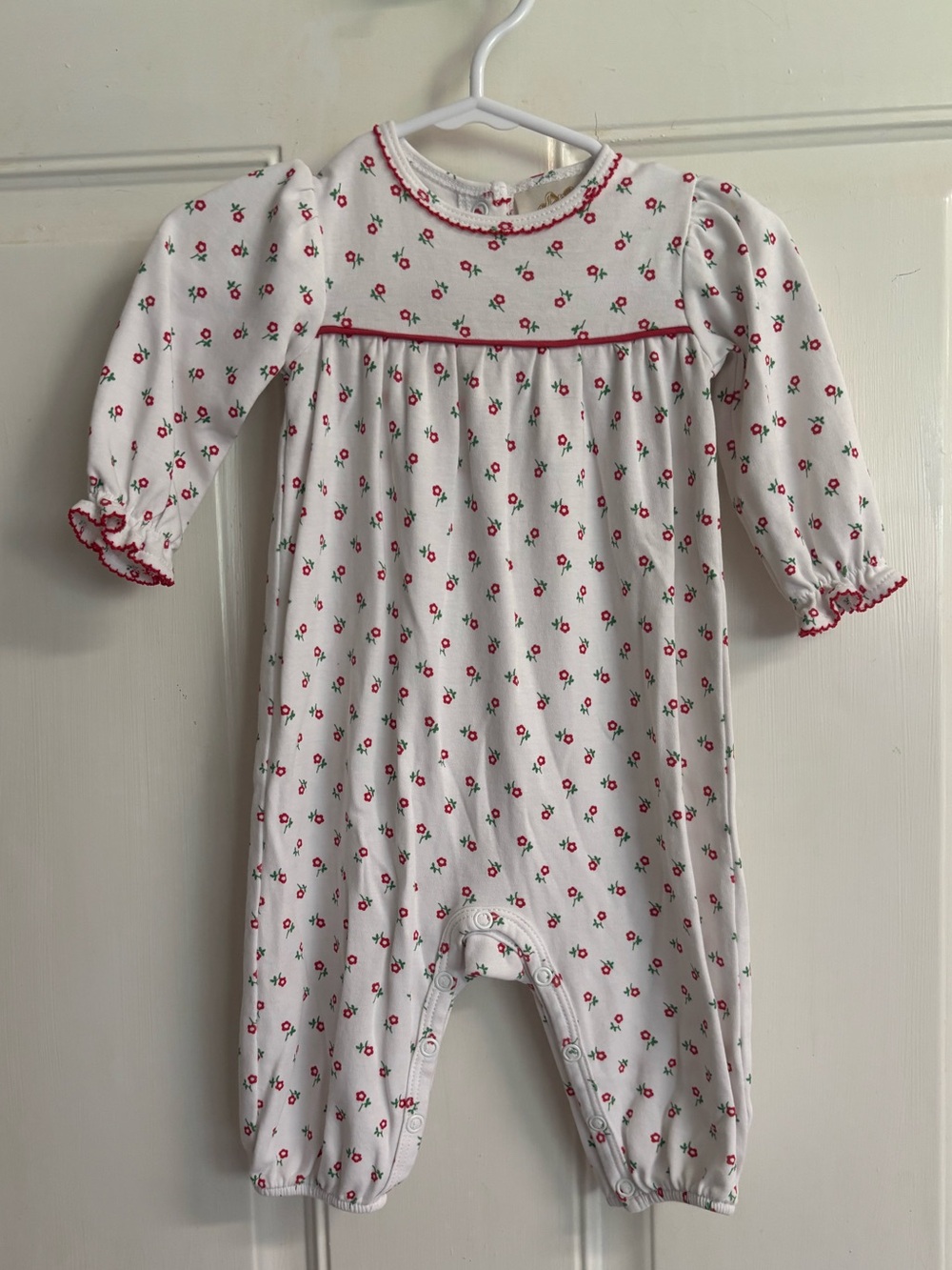 0/3M The Beauford Bonnet Company white/red long Sleeve Ramona Ruffle Romper. EUC